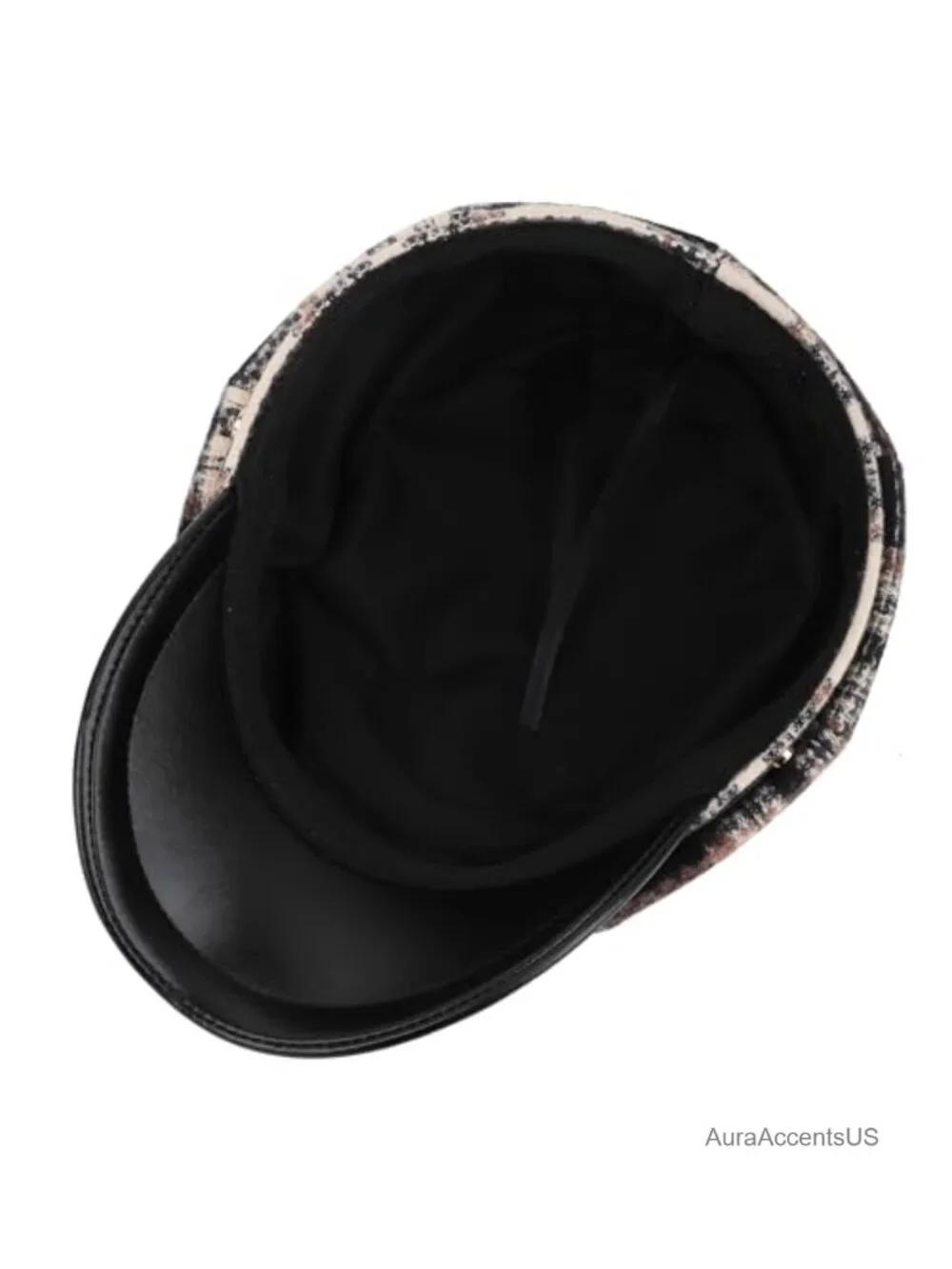Womens Vintage Plaid Newsboy Hat Faux Leather Visor Cabbie Beret